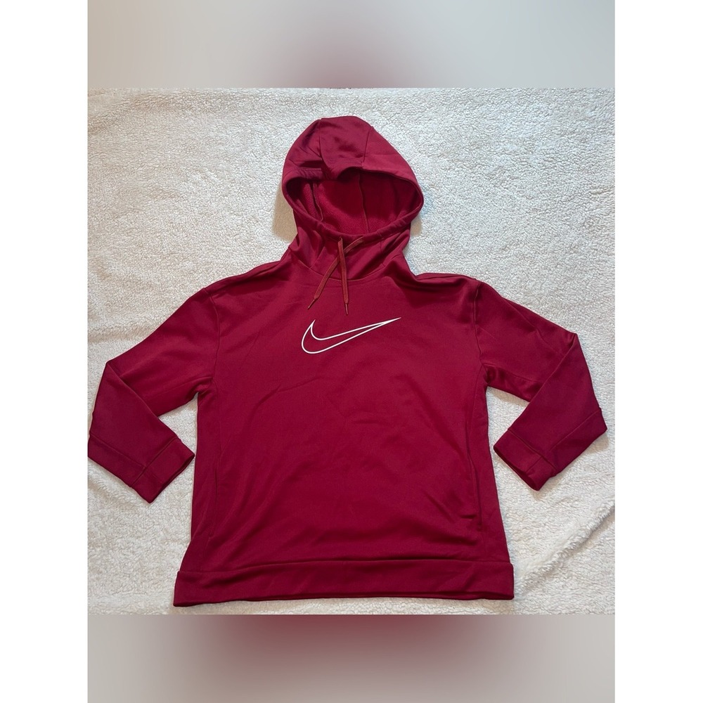 Nike Men's Medium Dri-FIT Therma Hoodie Red Pullover Swoosh Athletic Sweatshirt